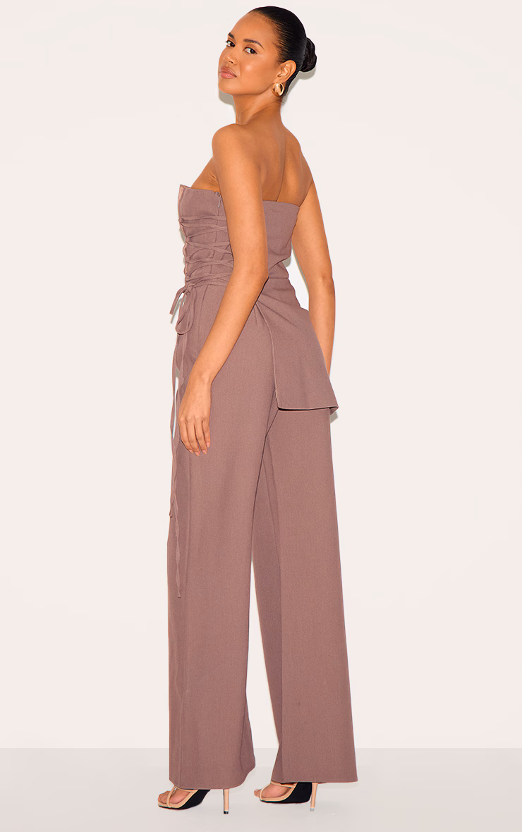 PLT Label Mushroom Overlay Panel Laced Up Tailored Jumpsuit