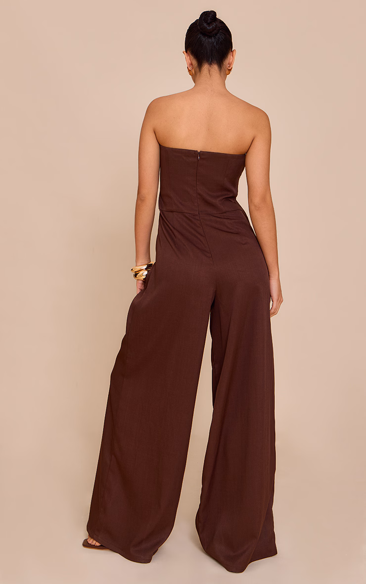 Chocolate Woven Bandeau Trim Detail Straight Leg Jumpsuit