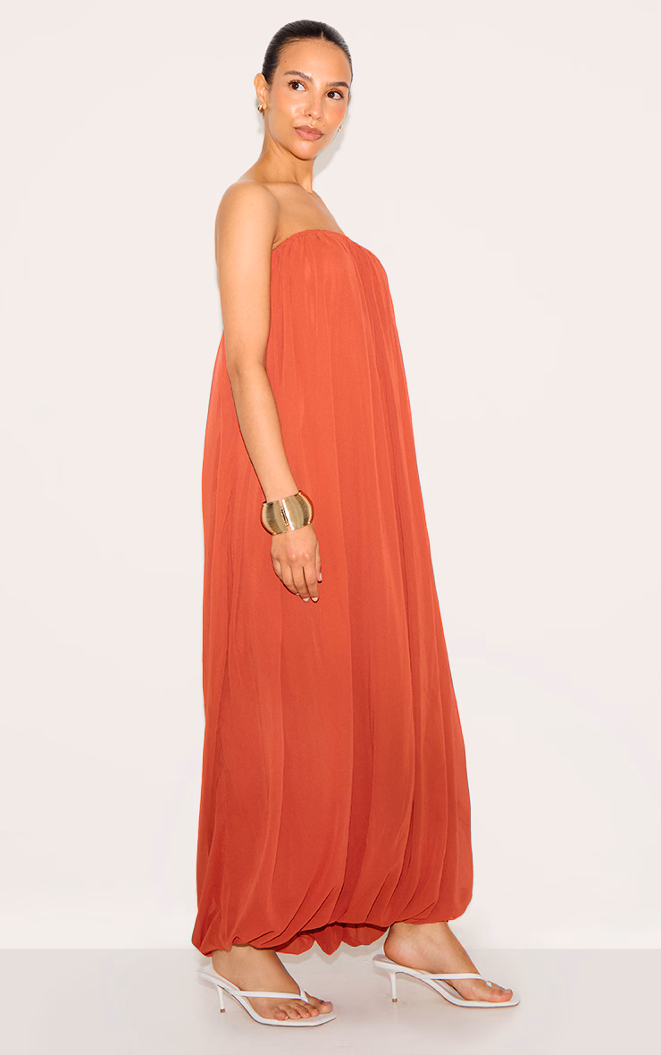 Petite Rust Bandeau Chiffon Puffball Maxi Dress