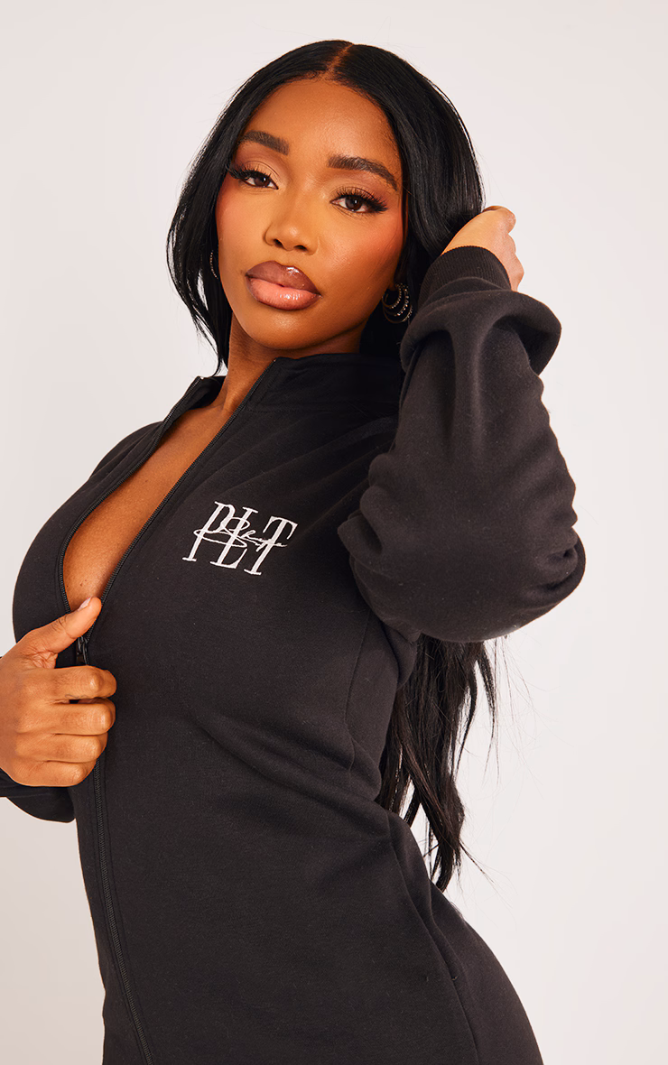 Shape Black Embroidered Zip Through Sweater Dress