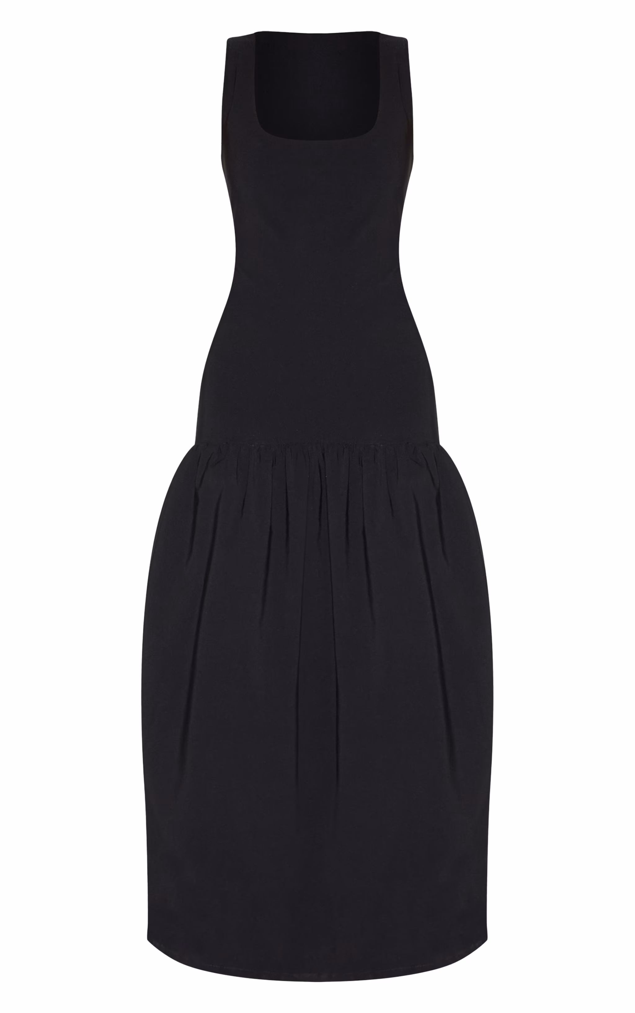 Black Stretch Woven Drop Waist Maxi Dress