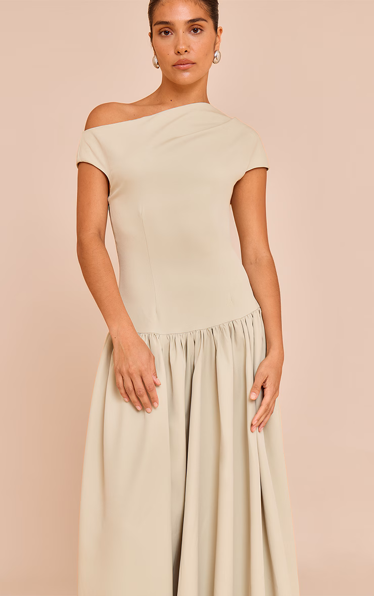 Petite Sage Tailored Asymmetrical Gathered Midaxi Dress