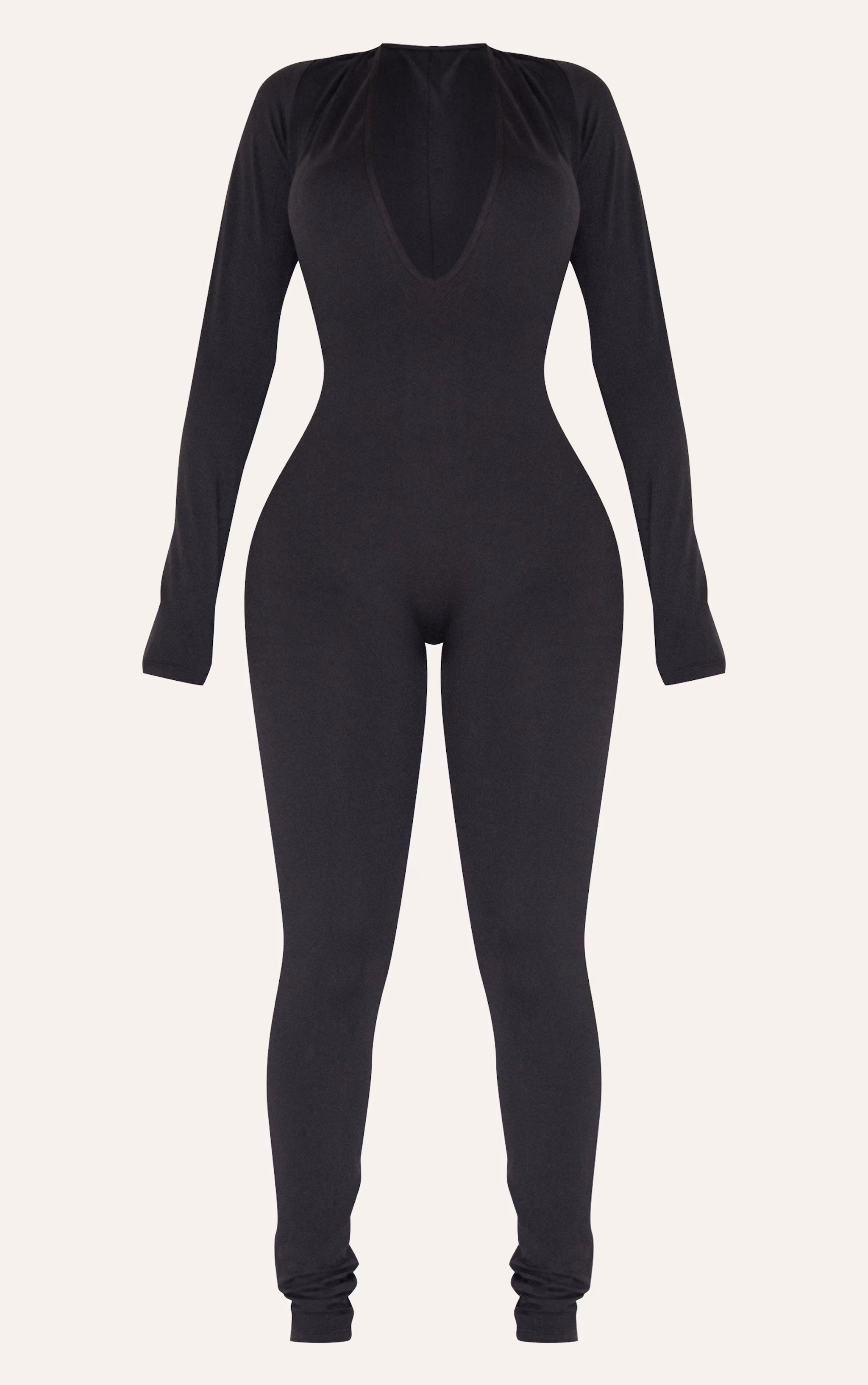 Shape Black Sculpted Long Sleeve Plunge Front Jumpsuit