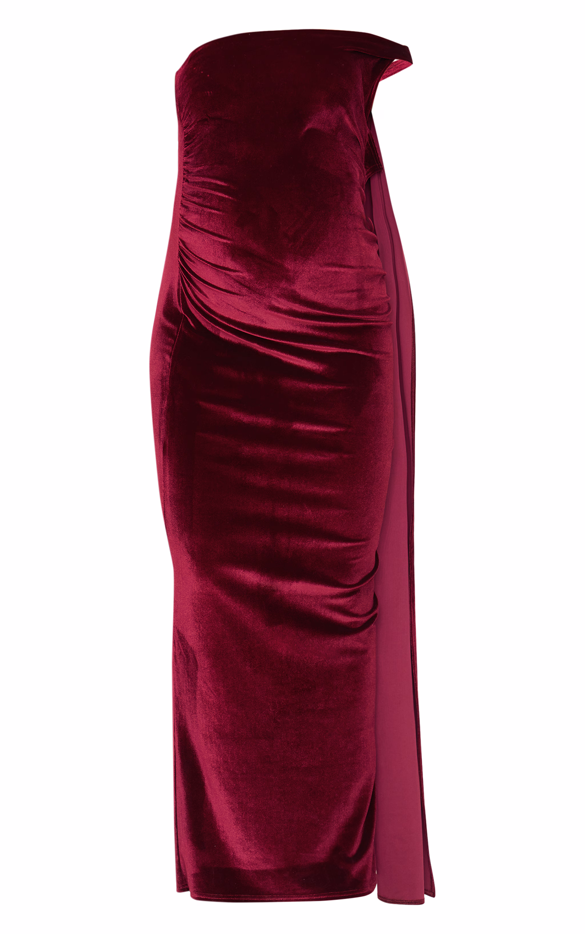 Maternity Burgundy Velvet One Shoulder Drape Detail Maxi Dress