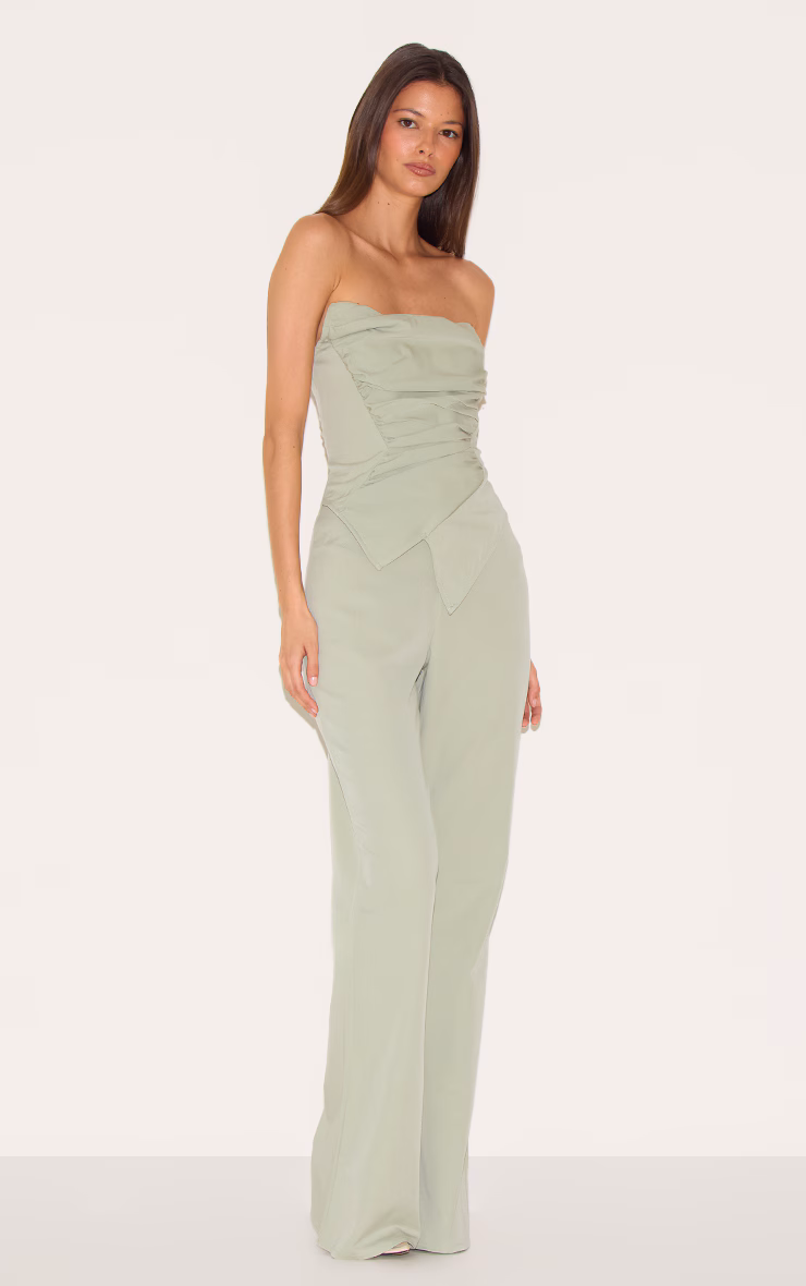 Sage Green Ruch Pointed Corset Bandeau Jumpsuit
