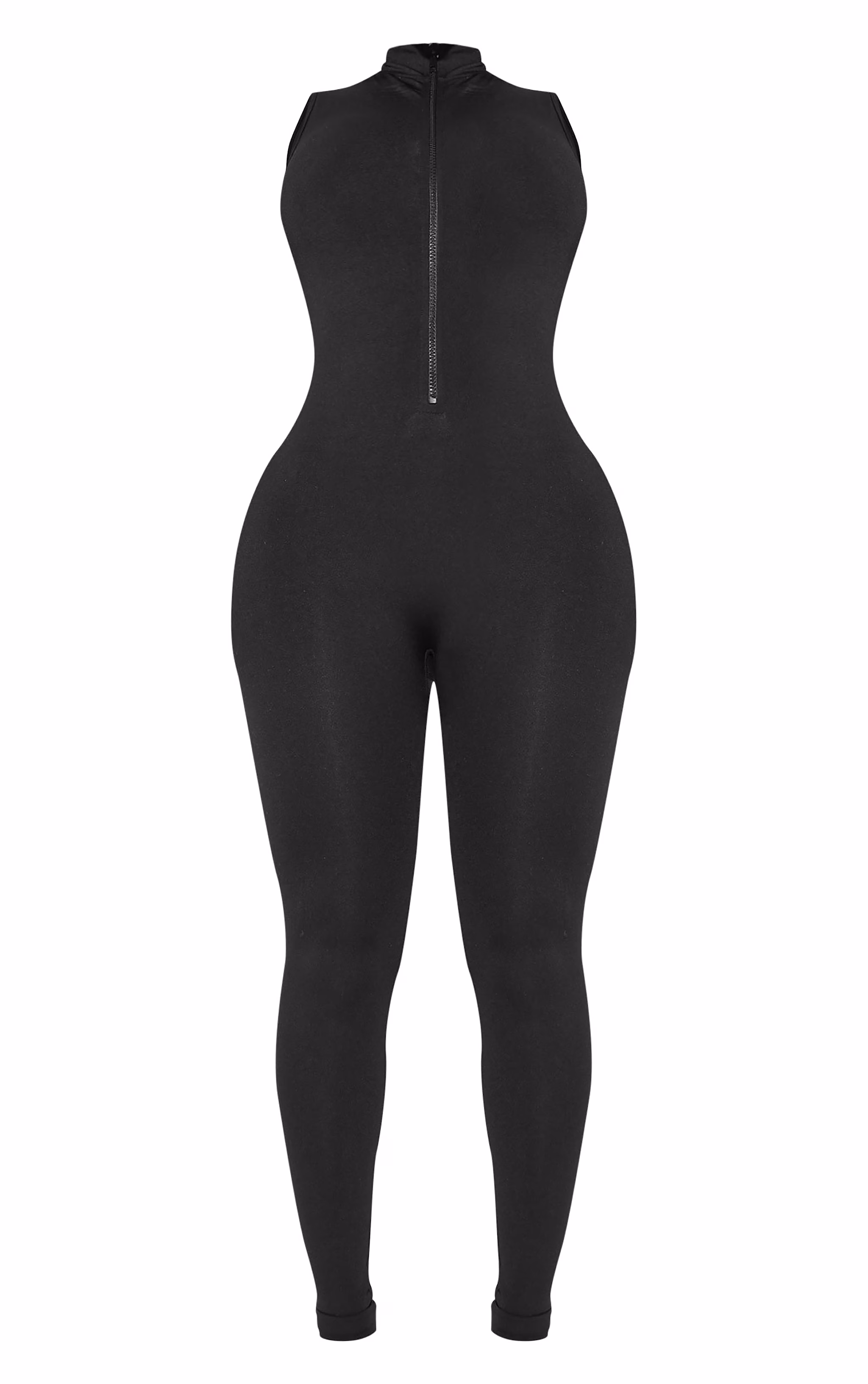 Shape Black Stretch Seamless Zip Front Sleeveless Jumpsuit