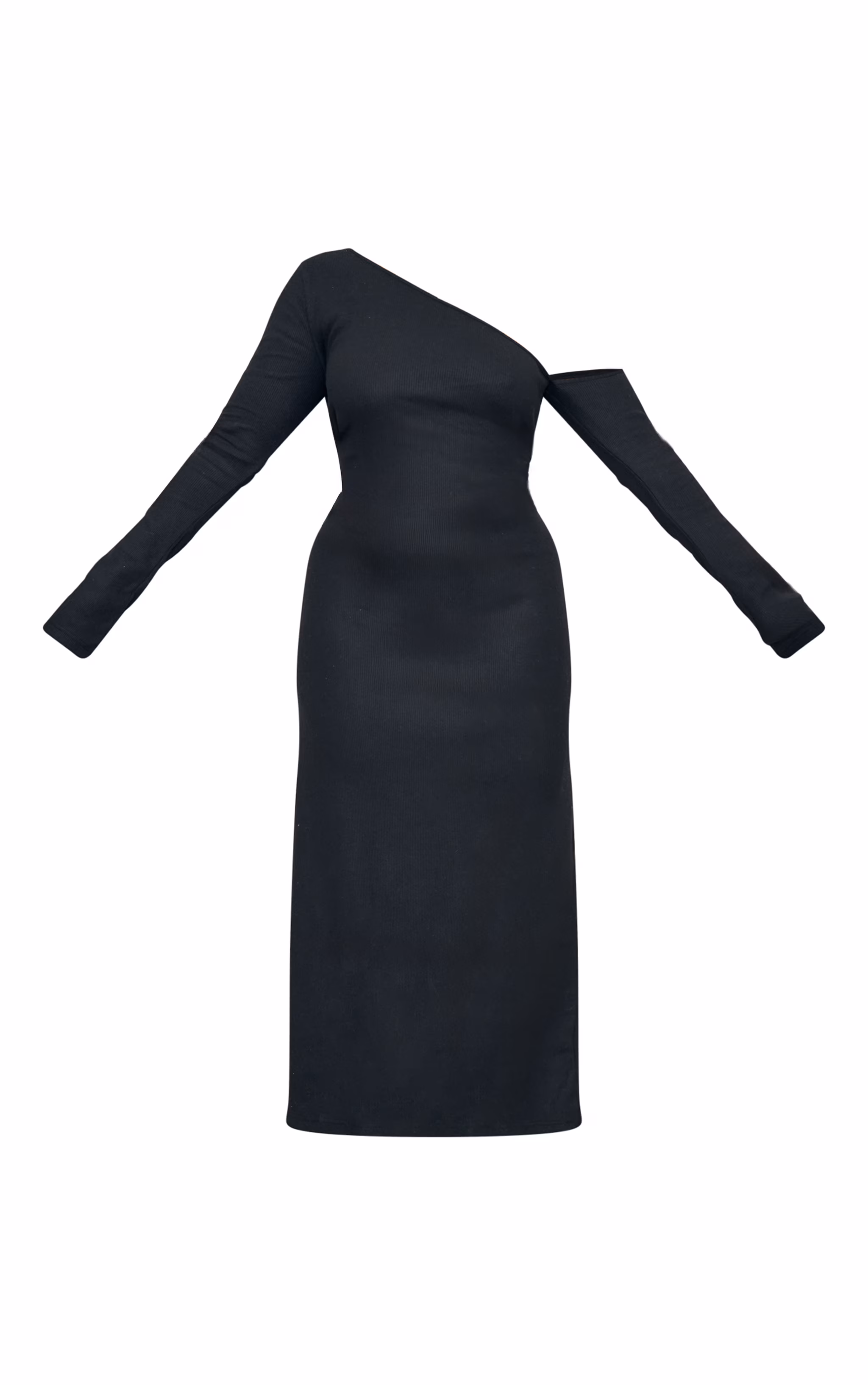 Plus Black Heavy Brushed Asymmetric Ruched Maxi Dress