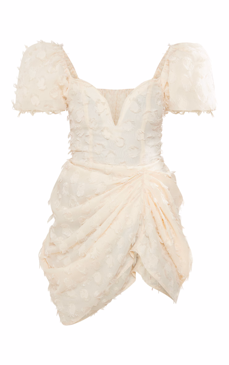 Cream Textured Underwired Plunge Drape Bodycon Dress