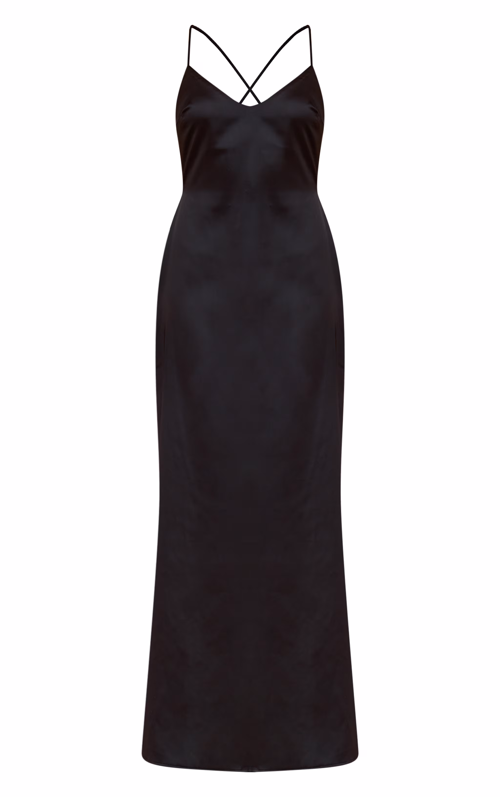Petite Black Satin Strappy Open Back Maxi Dress