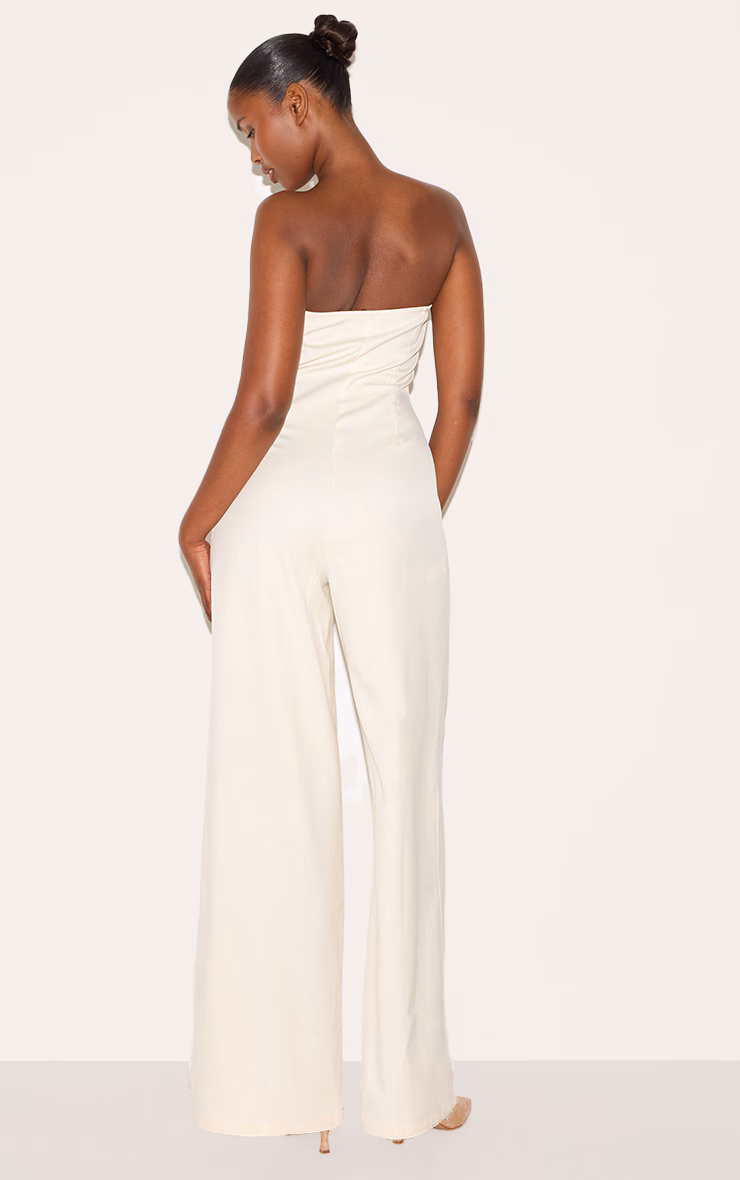 Cream Tailored Woven Button Up Wide Leg Bandeau Jumpsuit