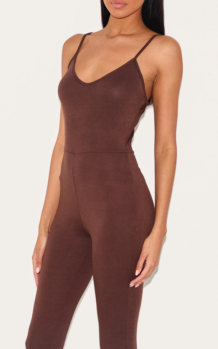 Chocolate Basic Strappy Plunge Jumpsuit