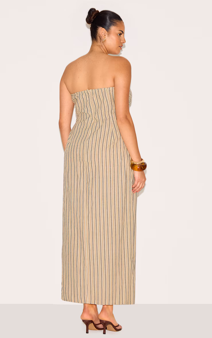 Plus Stone Striped Bandeau Ruched Shift Dress
