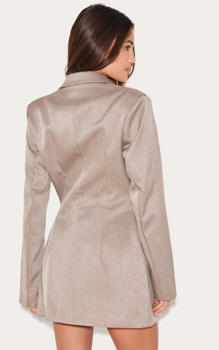 Mushroom Woven Cinched Waist Blazer Dress