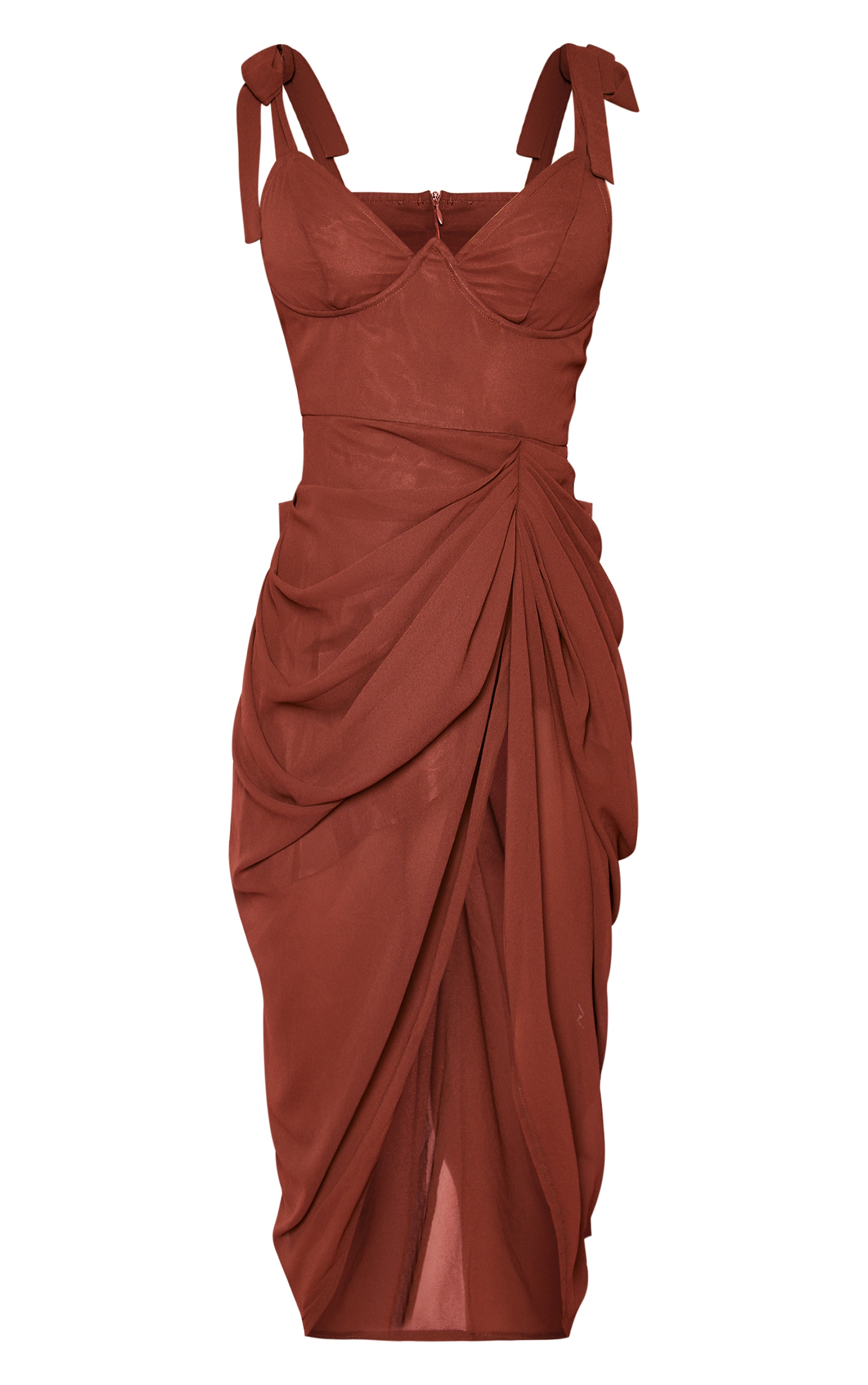 Chocolate Underwire Detail Draped Midi Dress