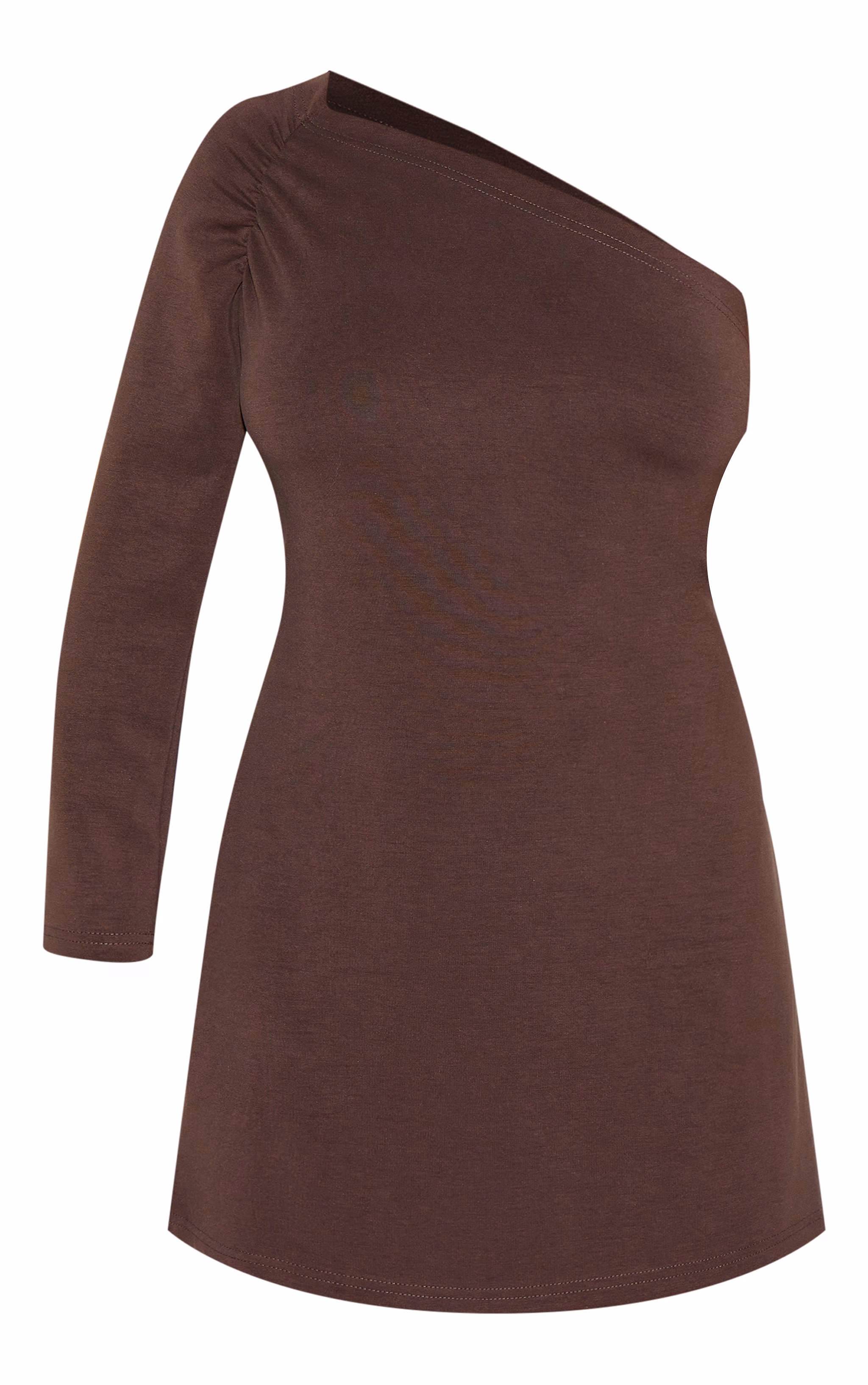 Plus Chocolate Modal One Shoulder Ruched Bodycon Mini Dress