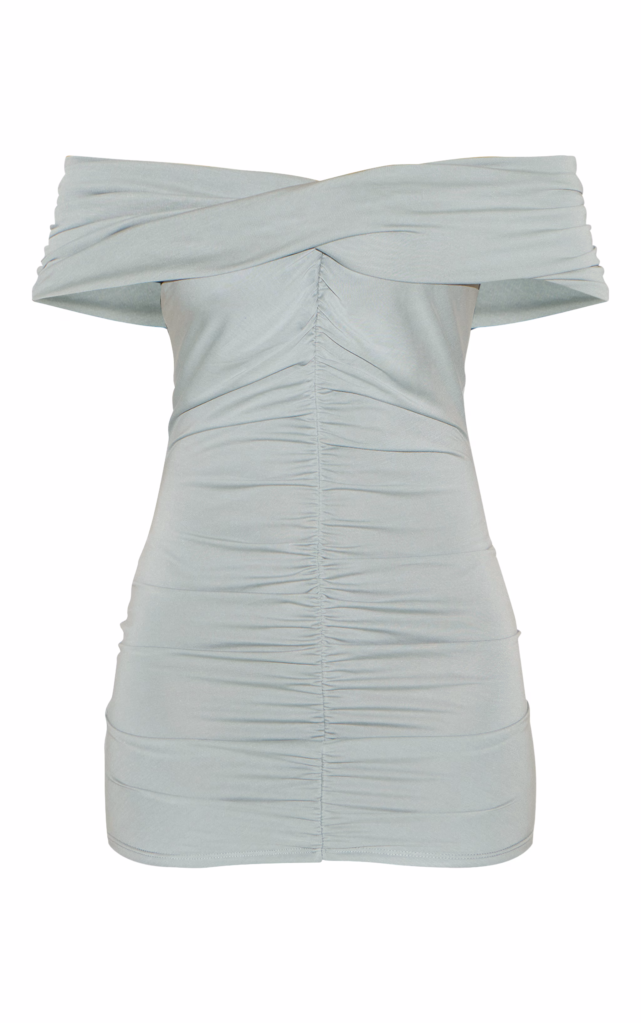 Khaki Modal Ruched Drape Bardot Mini Dress