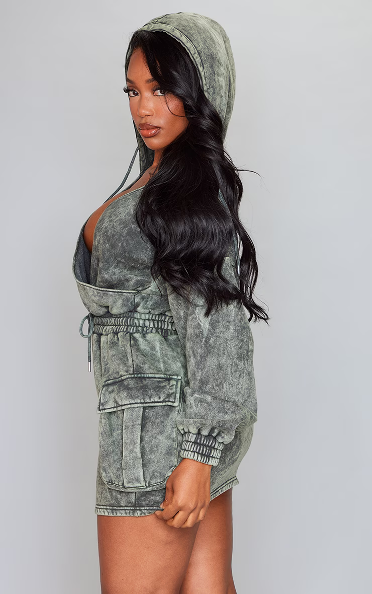 Shape Khaki Washed Oversized Hoodie Sweat Dress