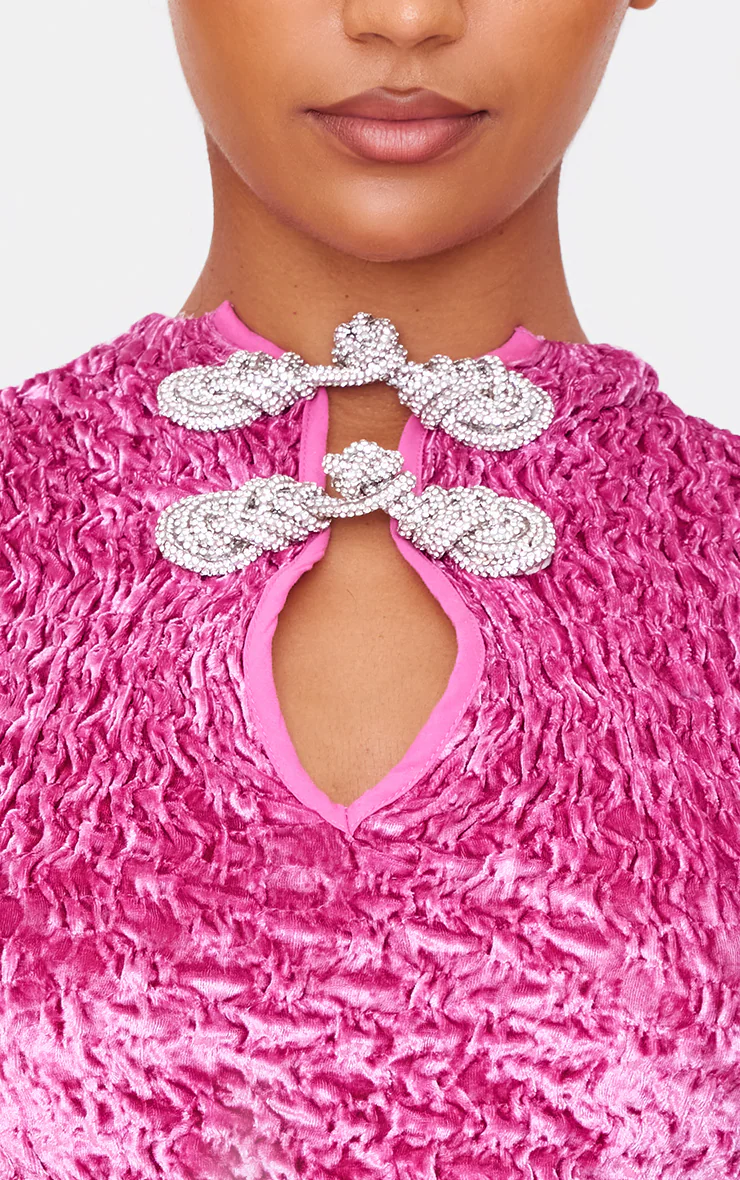 Pink Textured Satin Bow Detail Mini Dress