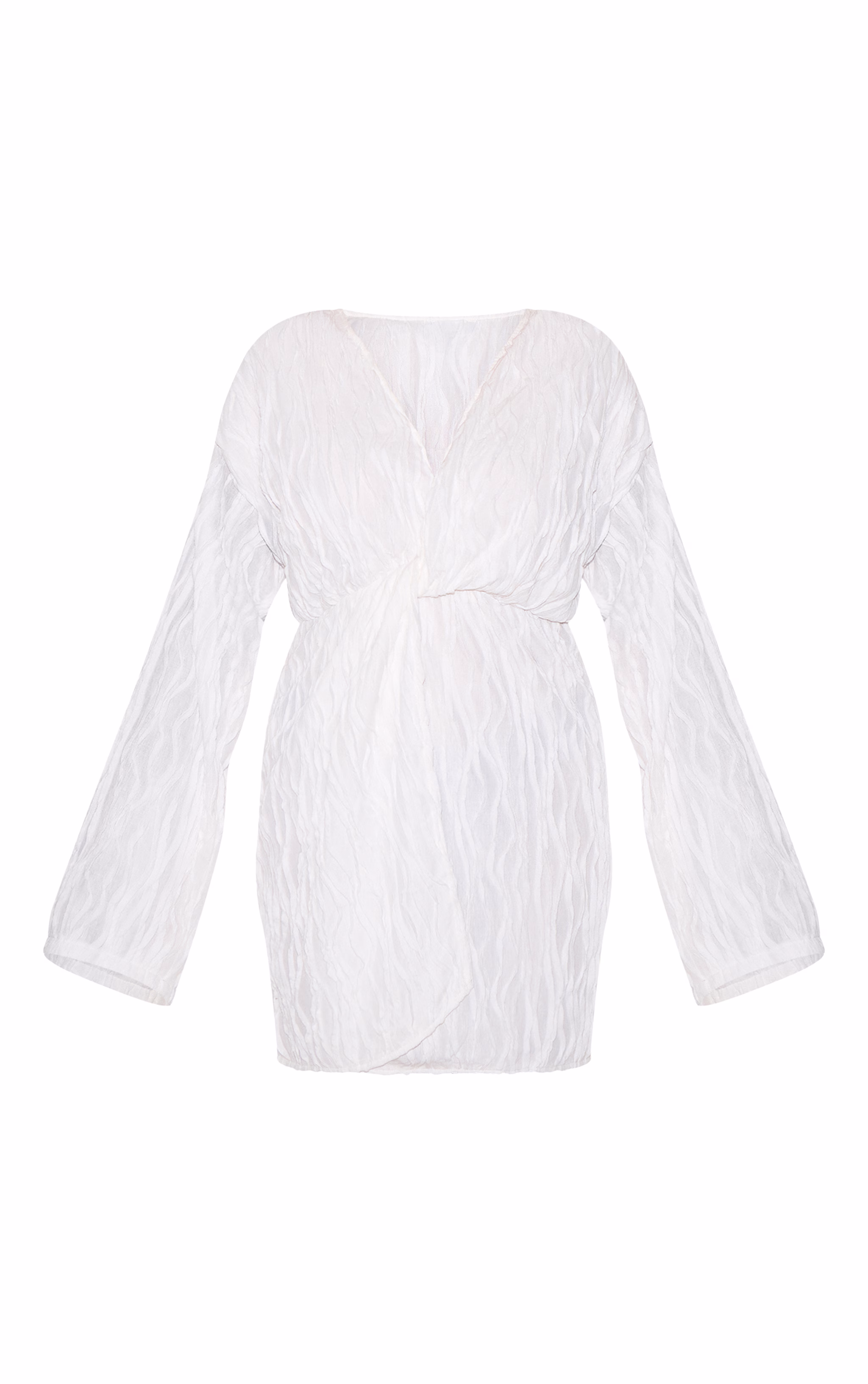 Plus White Textured Wrap Front Dress