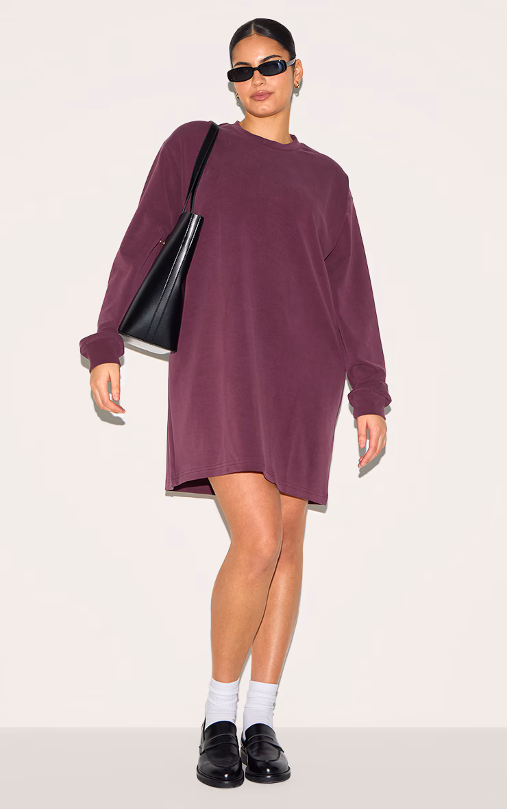 Plus Burgundy Modal Long Sleeve Sweatshirt Dress