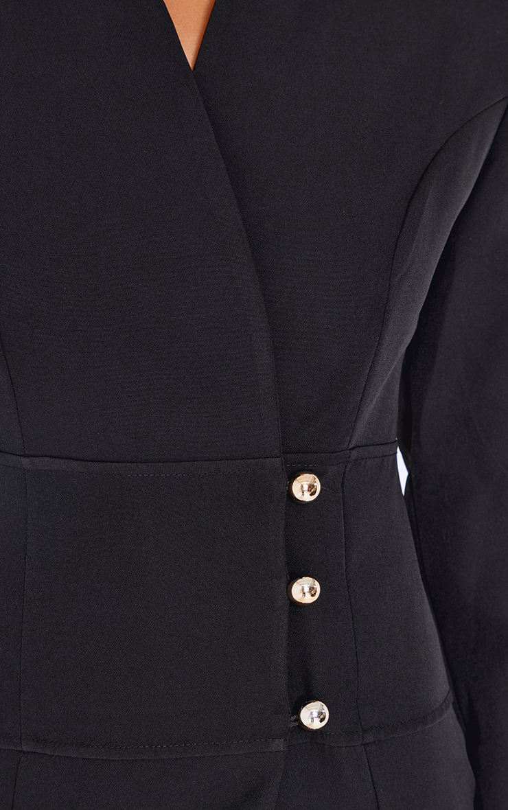 Black Woven Button Detail Blazer Dress
