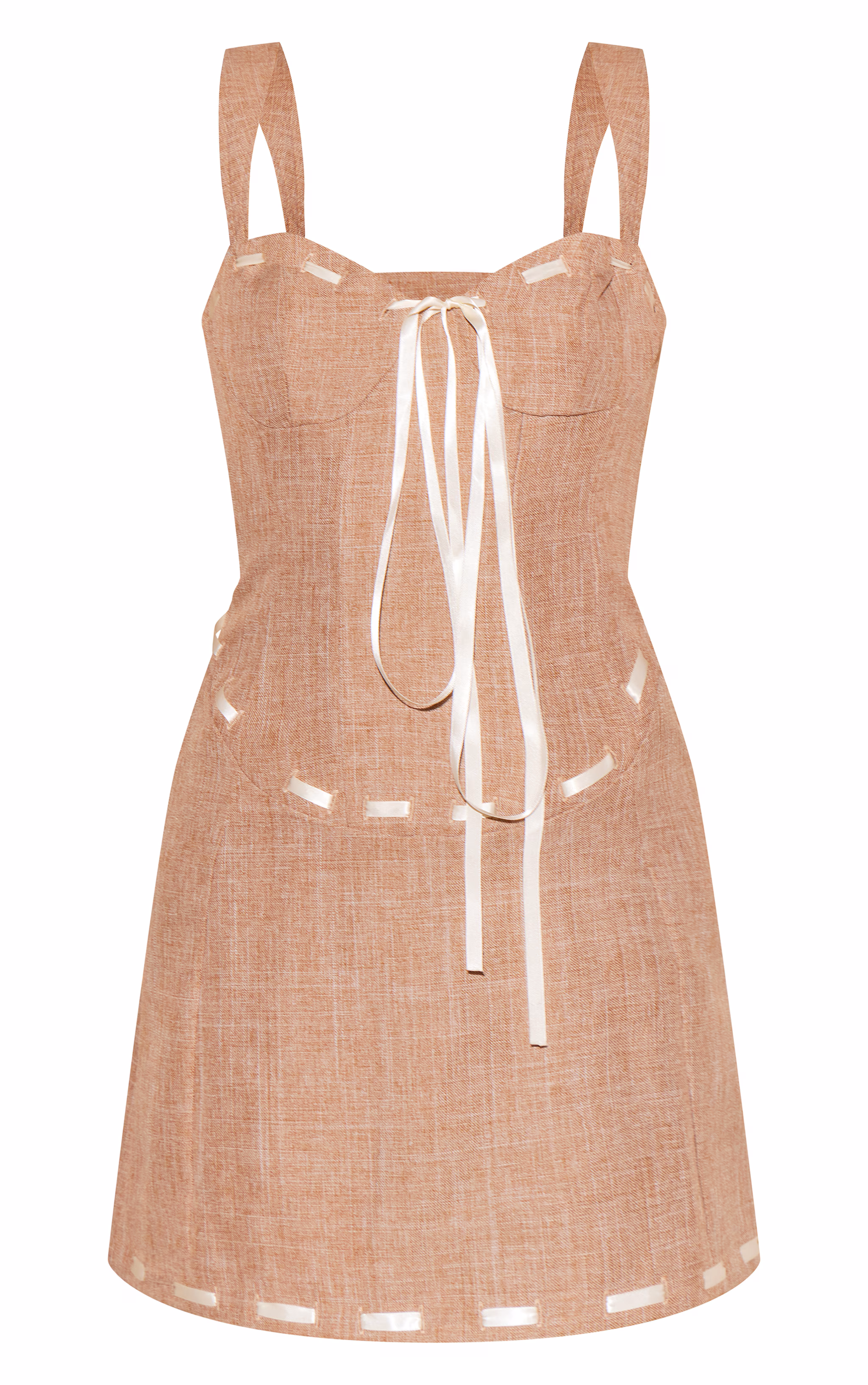 Brown Twill Contrast Ribbon Bodycon Dress