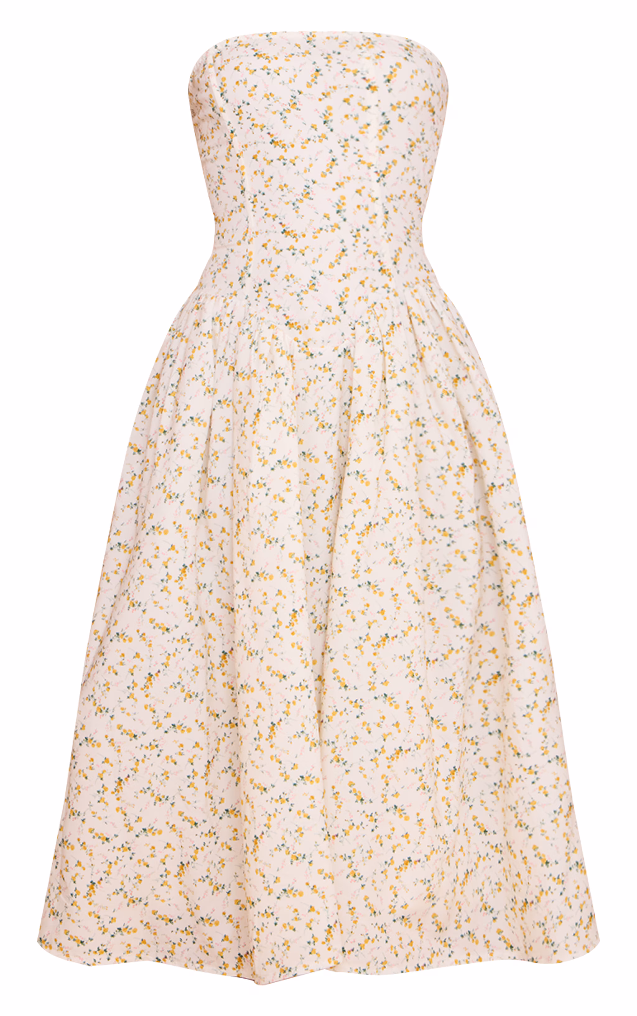 Yellow Ditsy Printed Bandeau Skater Midaxi Dress