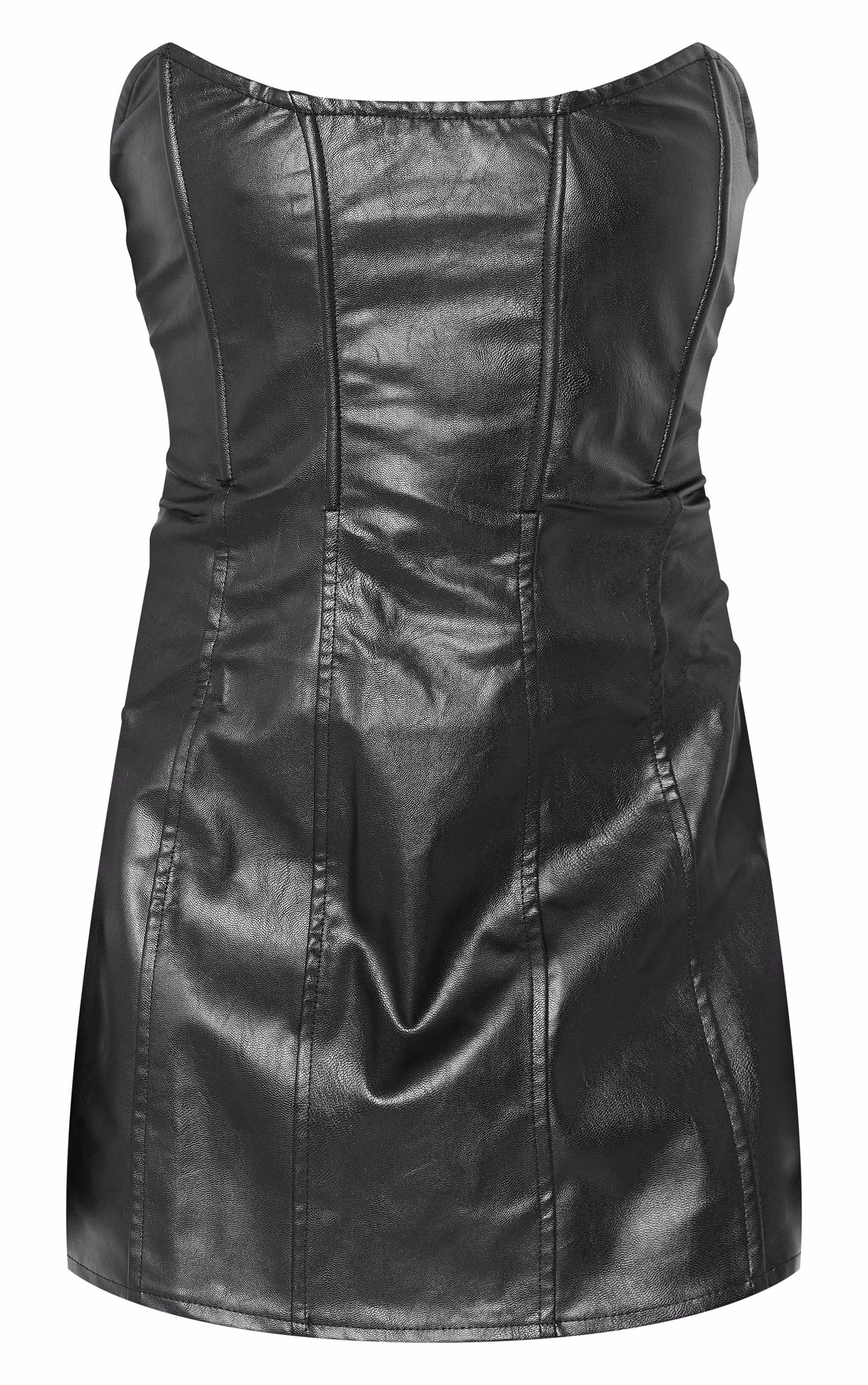 Black Faux Leather Bandeau Corset Shift Dress