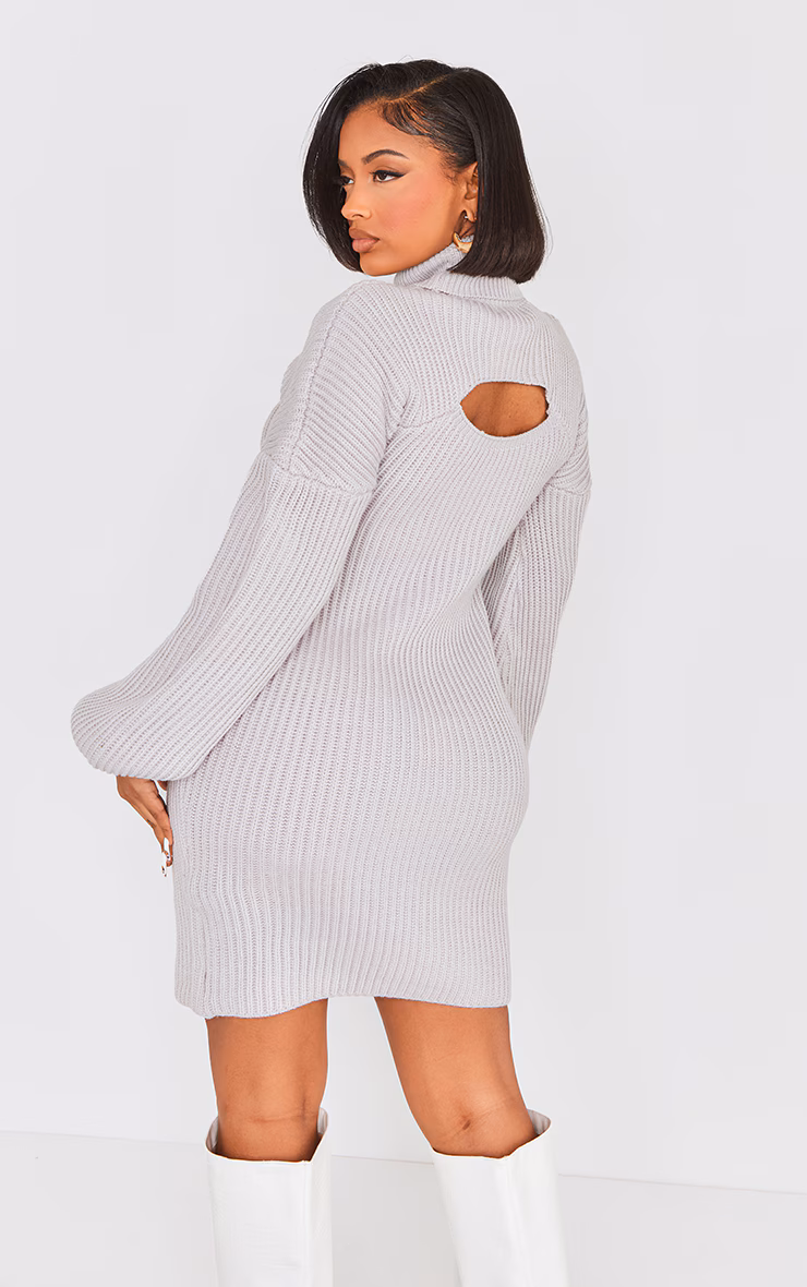 Shape Light Grey 2 In 1 High Neck Balloon Sleeve Bodycon Sweater Dress