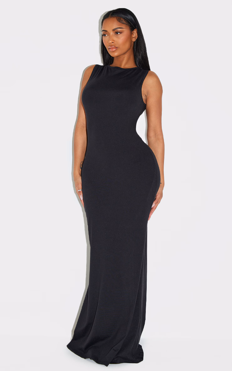Shape Black Built In Shapewear Sculpt Boat Neck Fishtail Maxi Dress