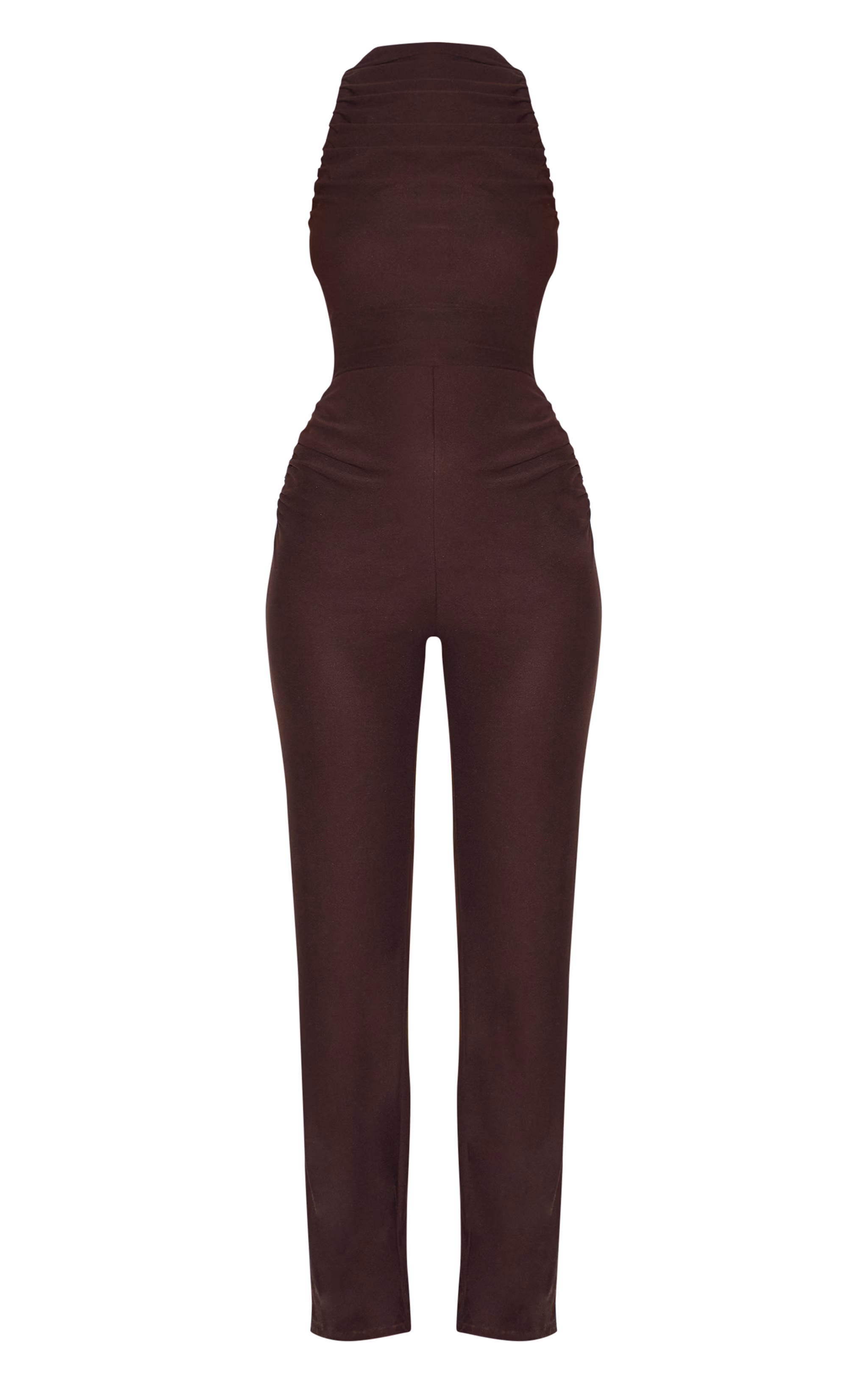 Chocolate Soft Touch Ruched Straight Leg Jumpsuit