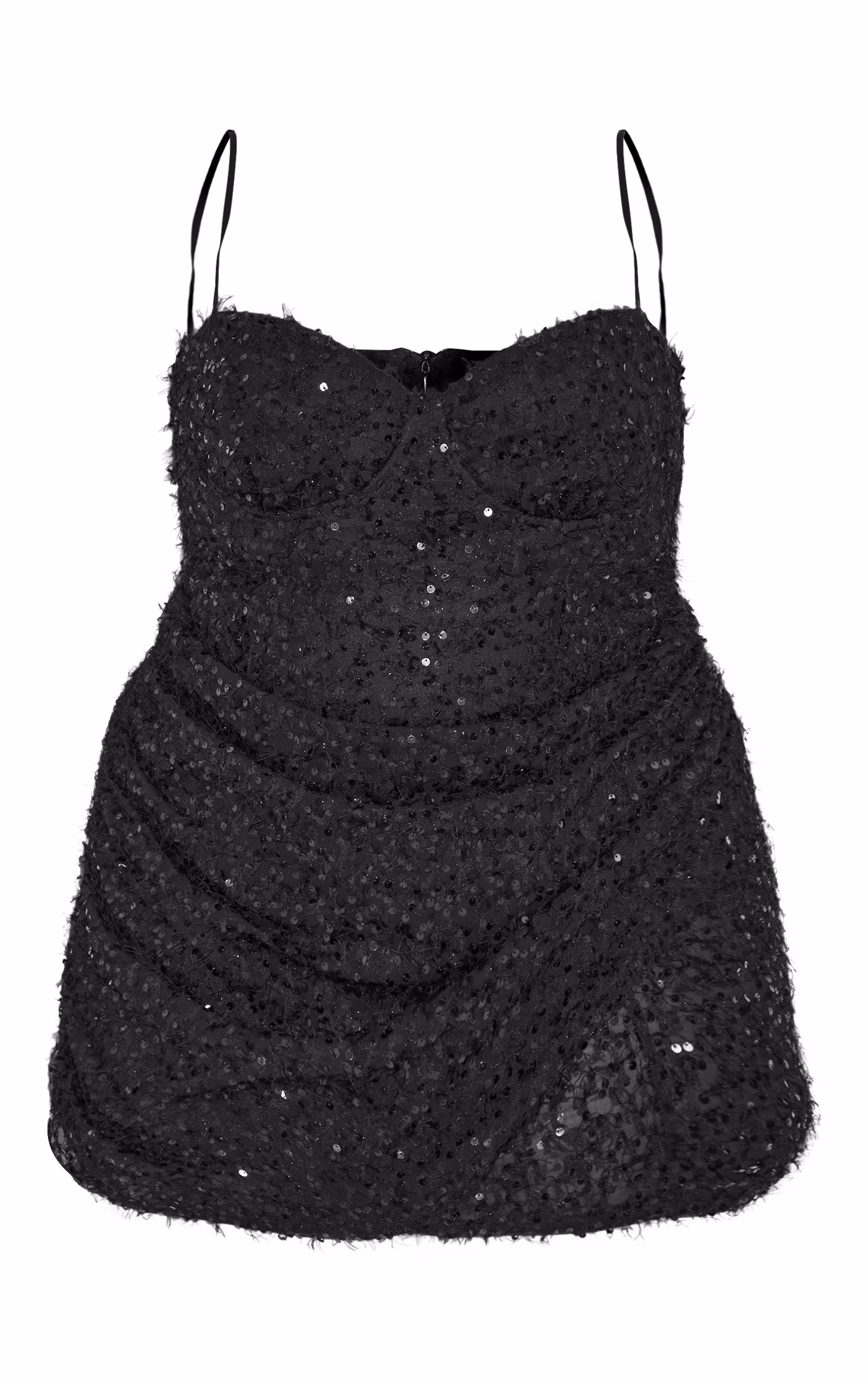 Plus Deep Black Sequin Feather Drape Mini Dress