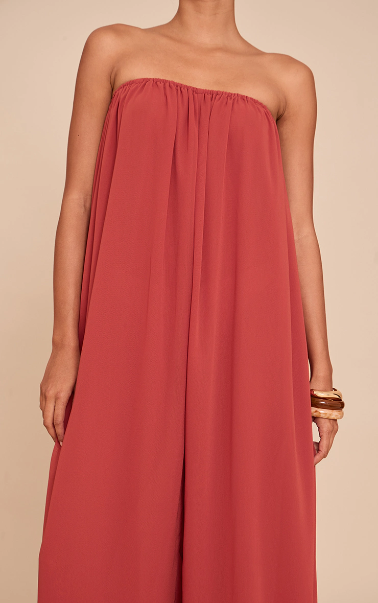 Rust Chiffon Bandeau Puffball Jumpsuit