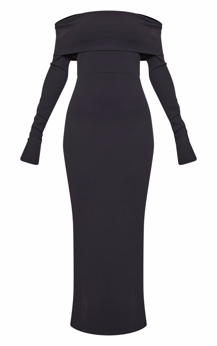 Black Fold Detail Ruched Sleeve Maxi Dress