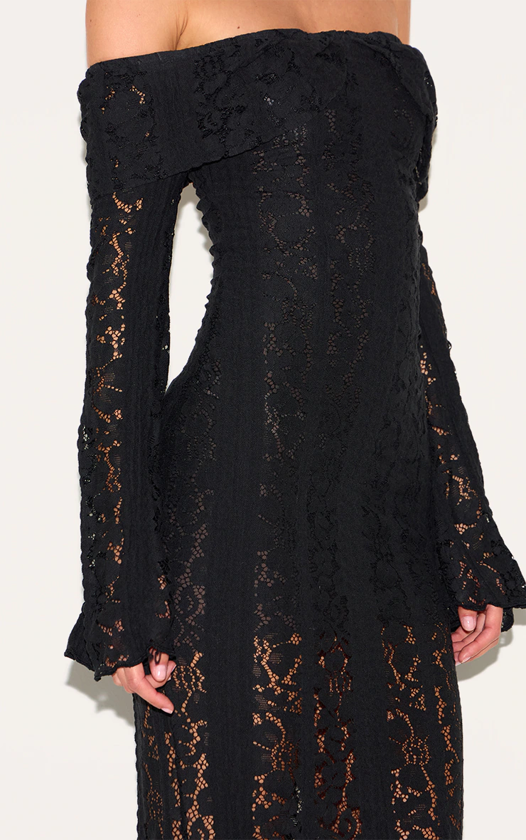 Black Lace Fold Over Bandeau Maxi Dress