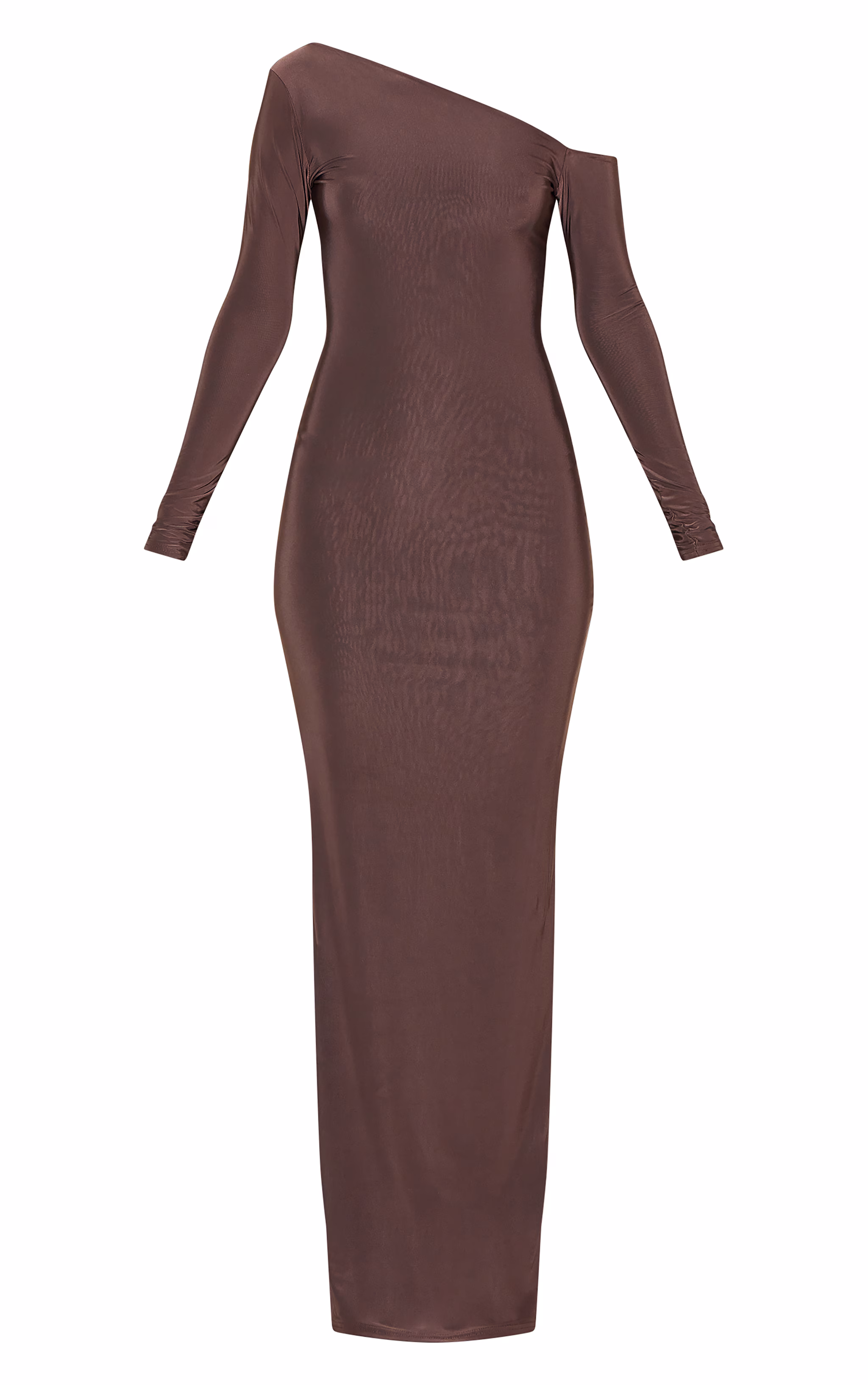 Tall Deep Chocolate Double Slinky Asymmetric Neckline Maxi Dress