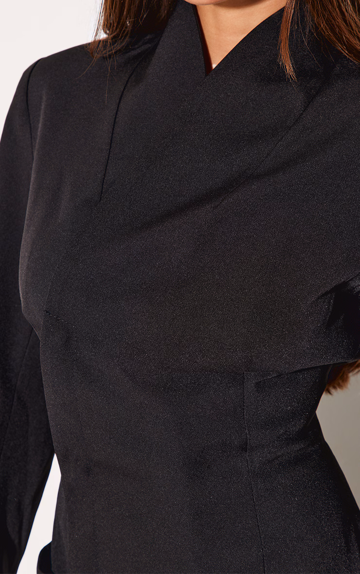 Black Woven Collarless Blazer Dress