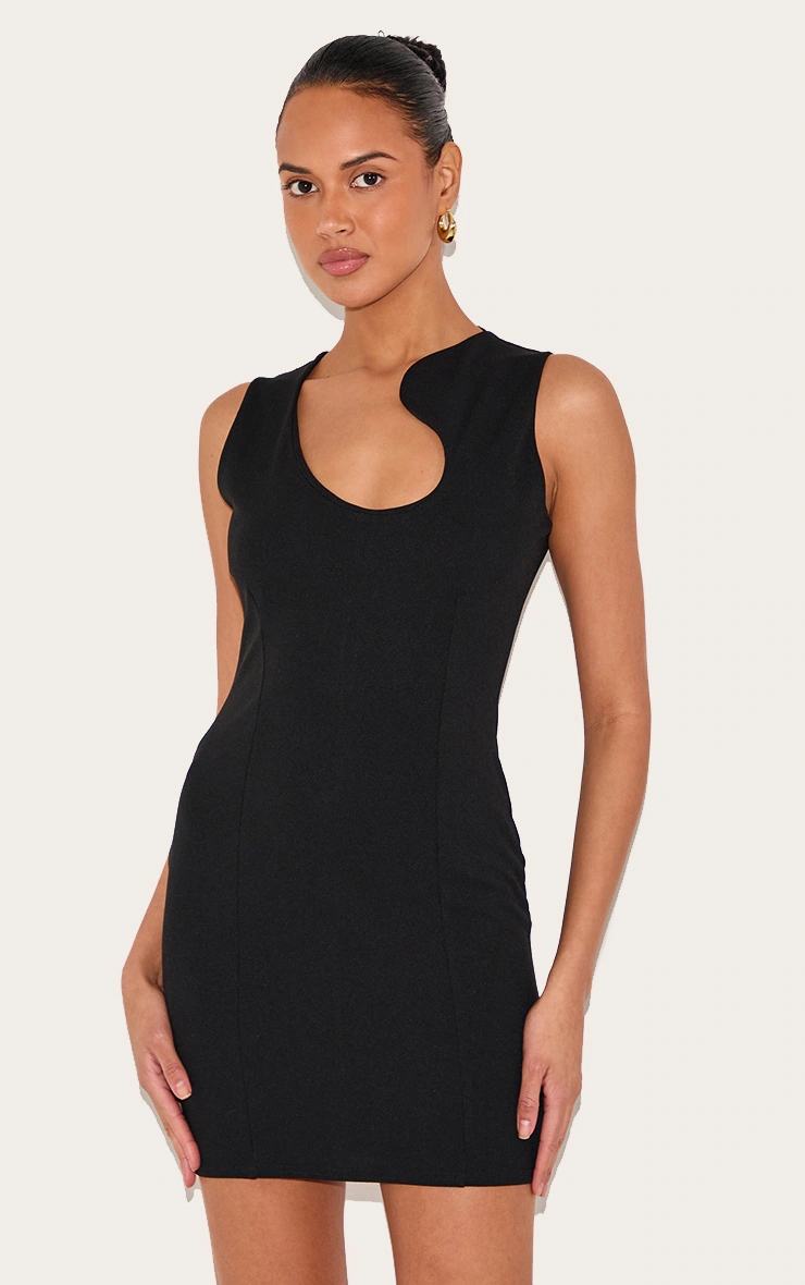 Black Stretch Woven Mini Dress