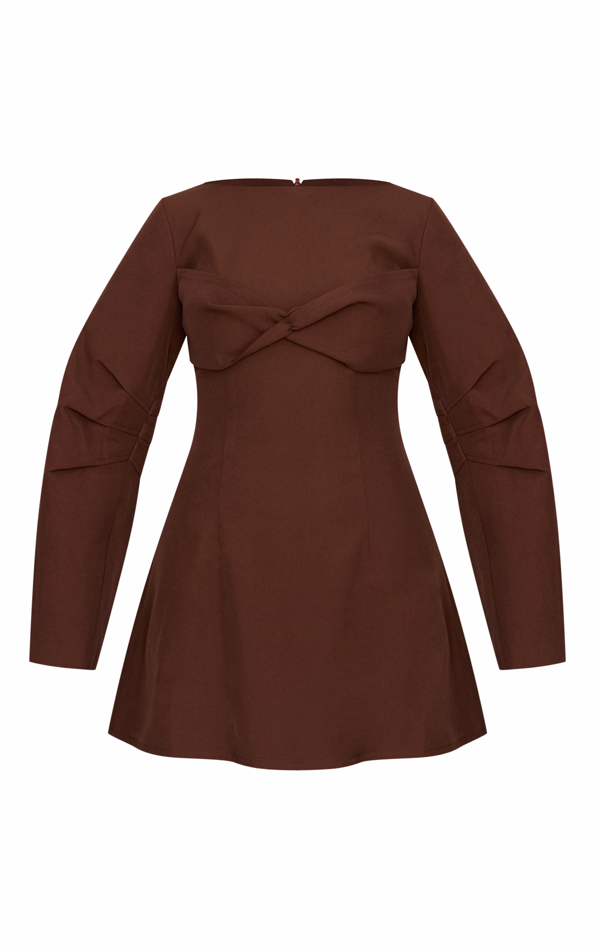 Chocolate Woven Twist Detail Balloon Sleeve Dress