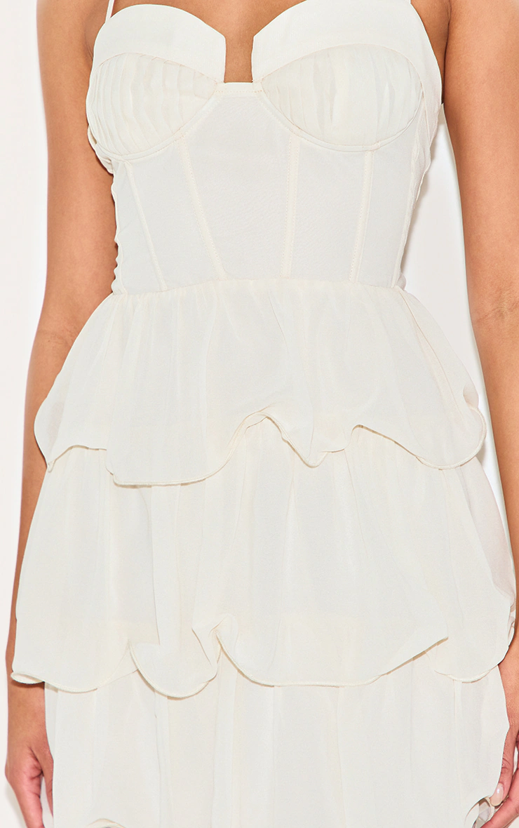 Almond Chiffon Pleat Cup Detail Frill Shift Dress
