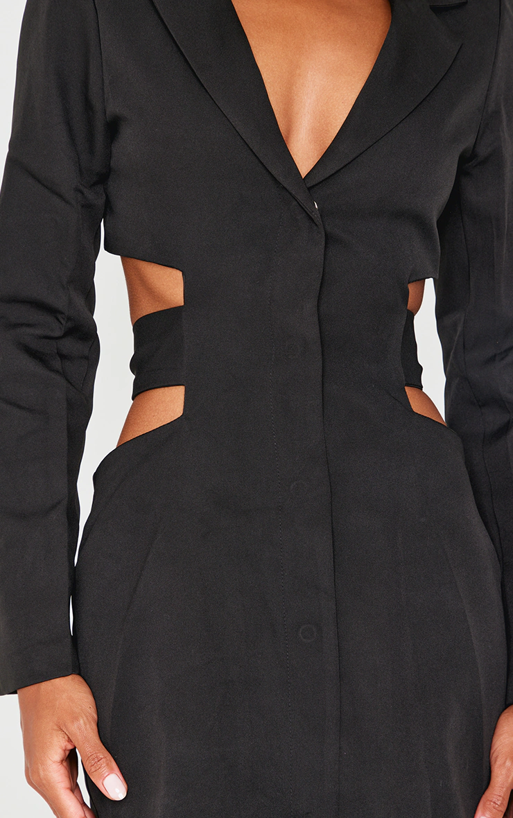 Black Woven Cut Out Tie Back Blazer Dress