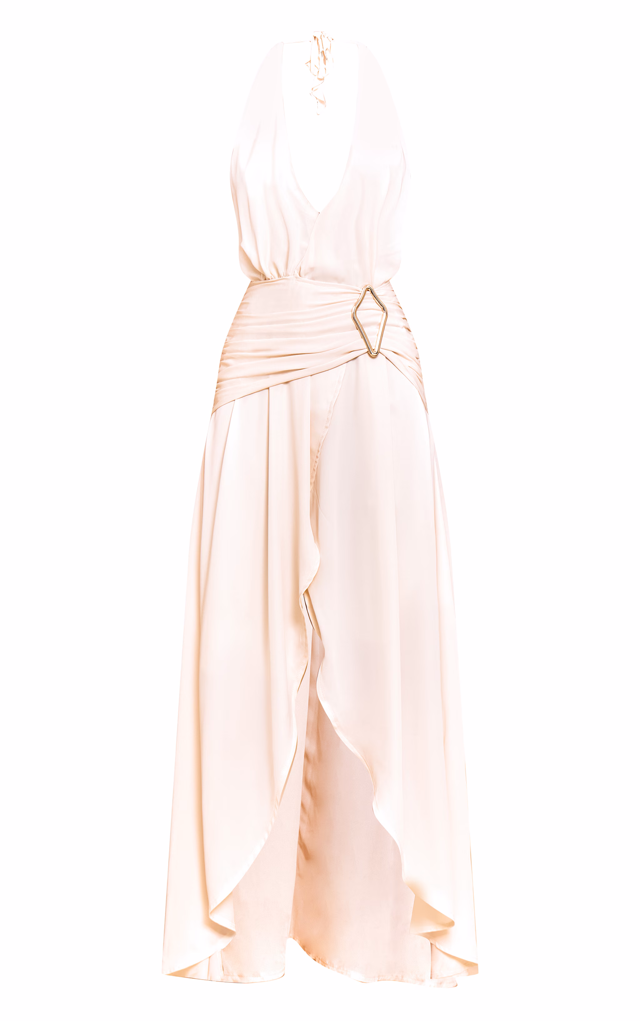 Natural Chiffon Plunge Trim Detail Maxi Dress