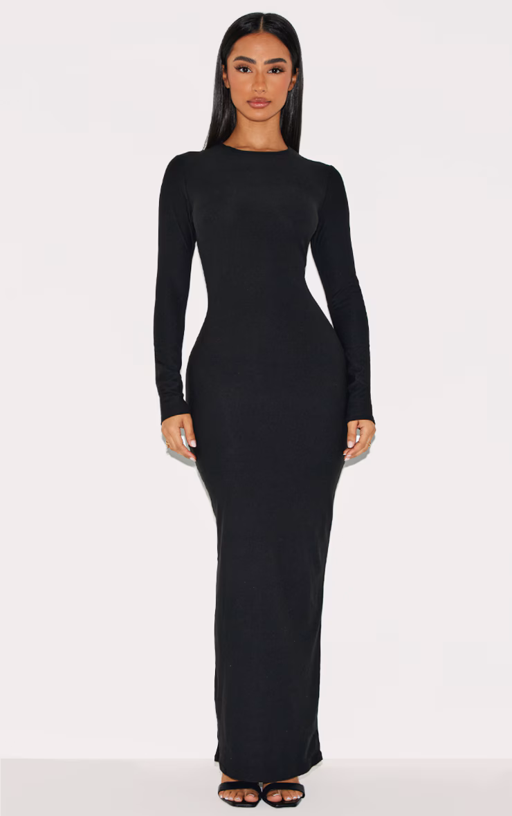 Petite Black Soft Touch Long Sleeve Maxi Dress