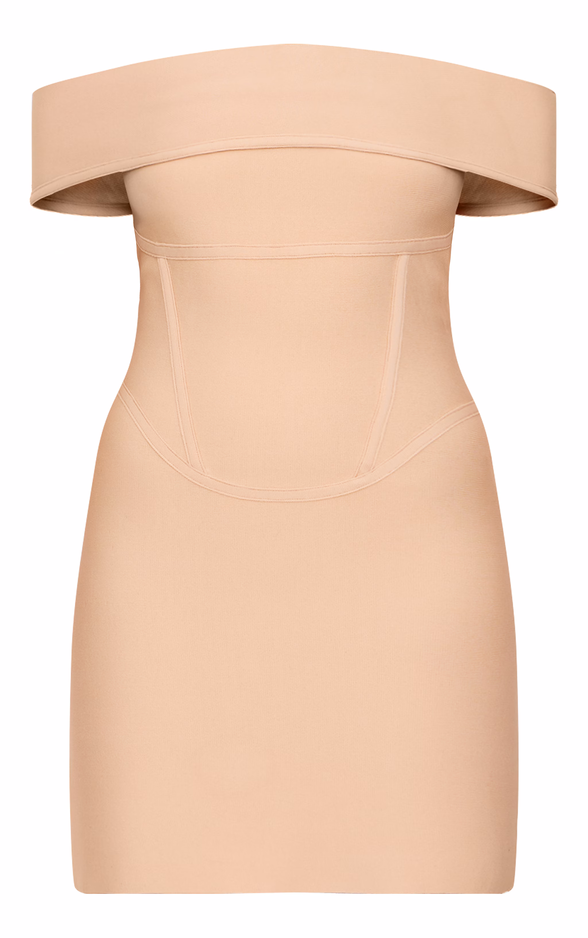 Beige Bandage Corset Detail Off The Shoulder Mini Dress