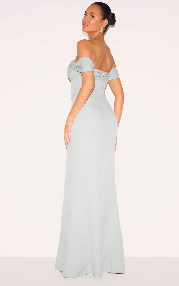 Sage Green Corset Detail Bardot Bridesmaid Dress