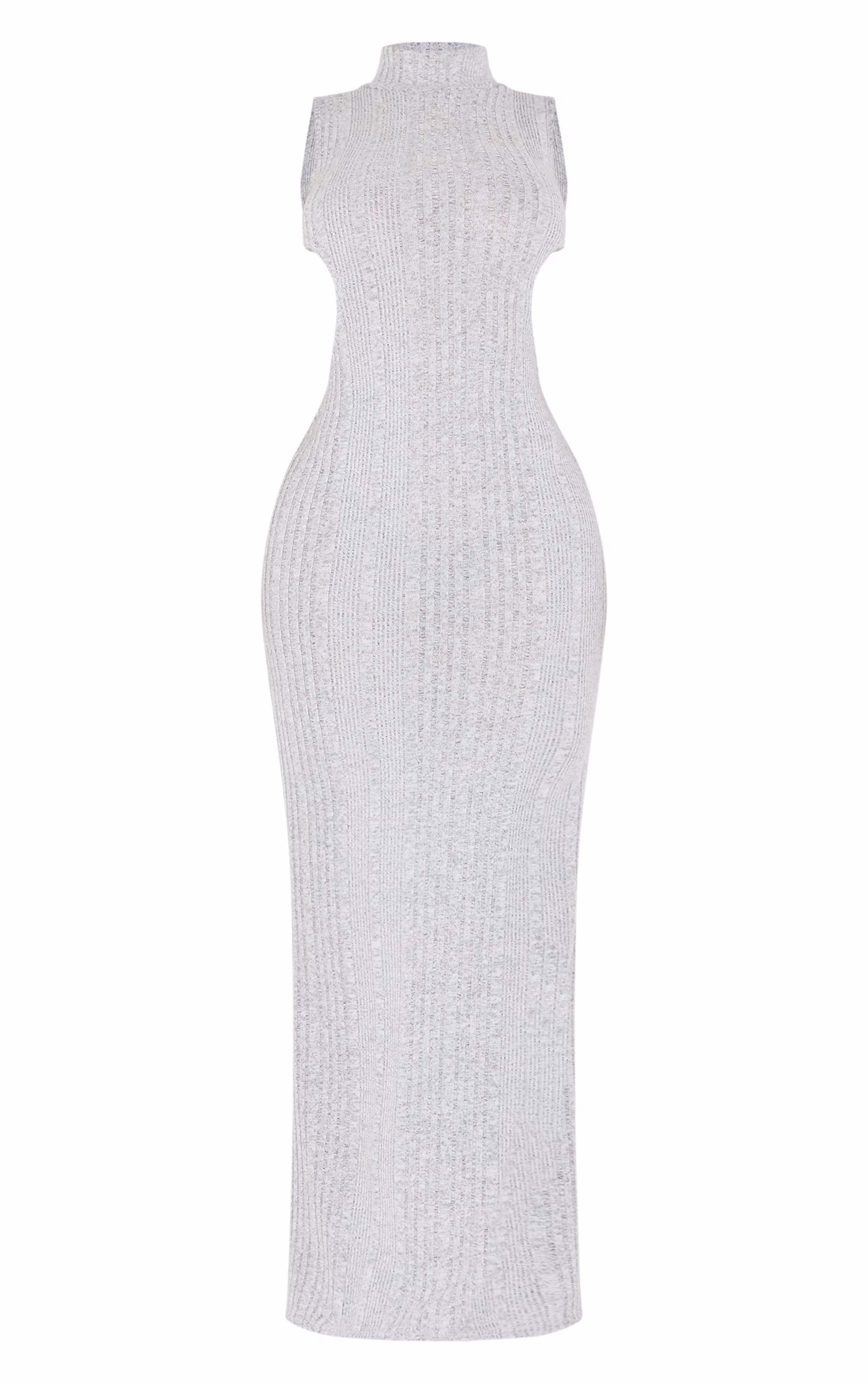 Shape Silver Brushed Rib High Neck Open Back Maxi Dress