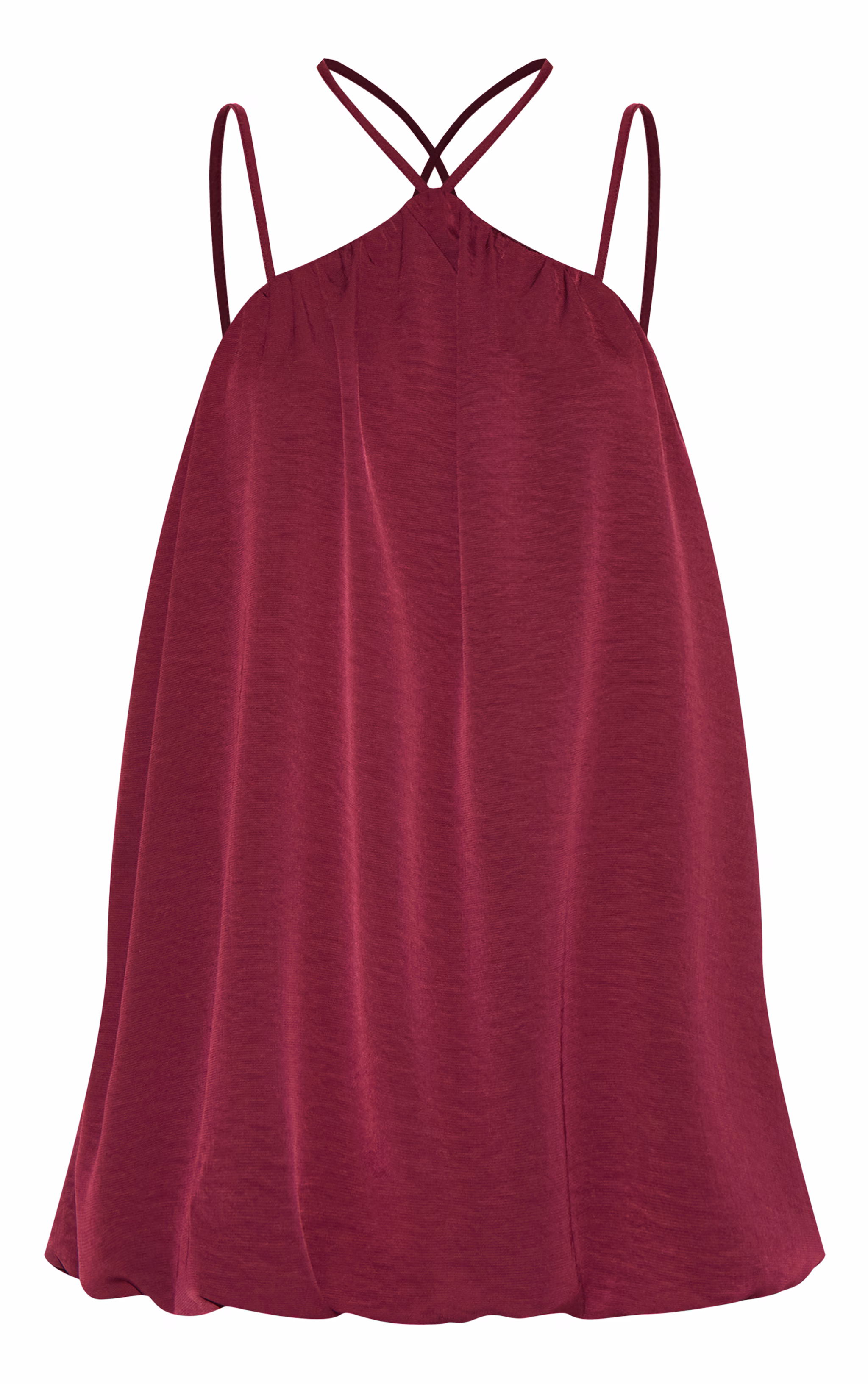 Wine Puff Ball Strappy Mini Dress