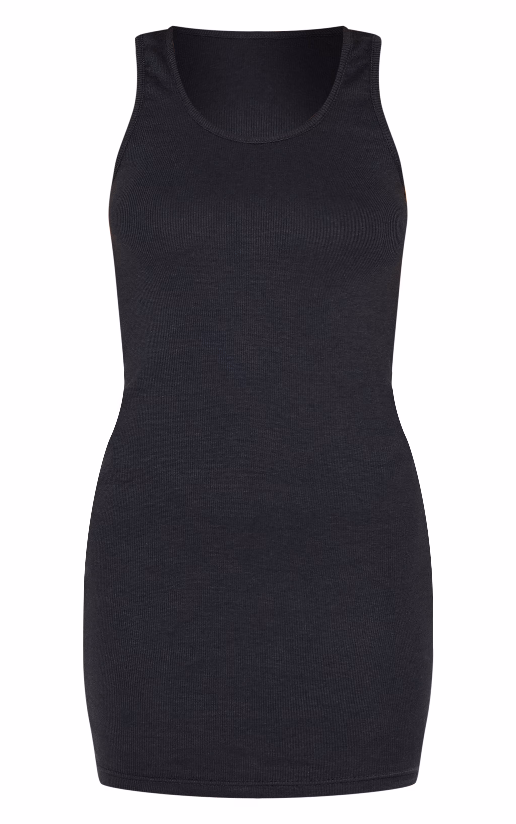 Black Rib Scoop Neck Strappy Bodycon Dress