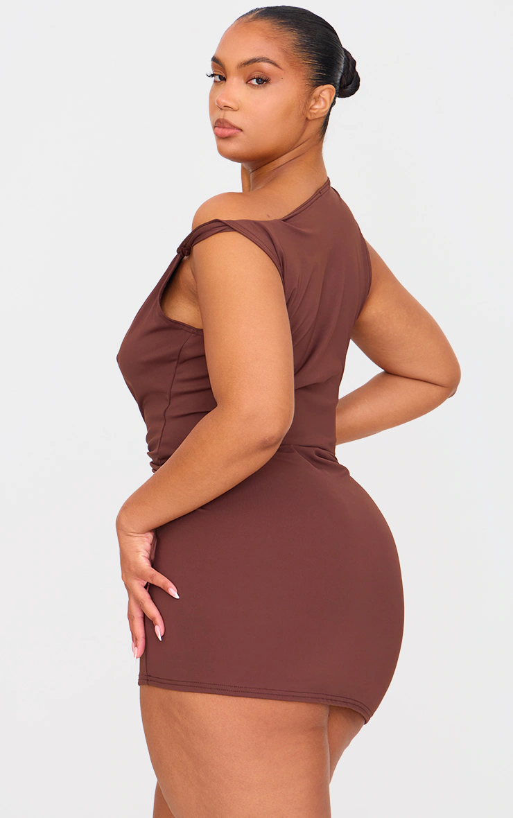 Plus Chocolate Contour Sleeveless Knot Detail Mini Dress