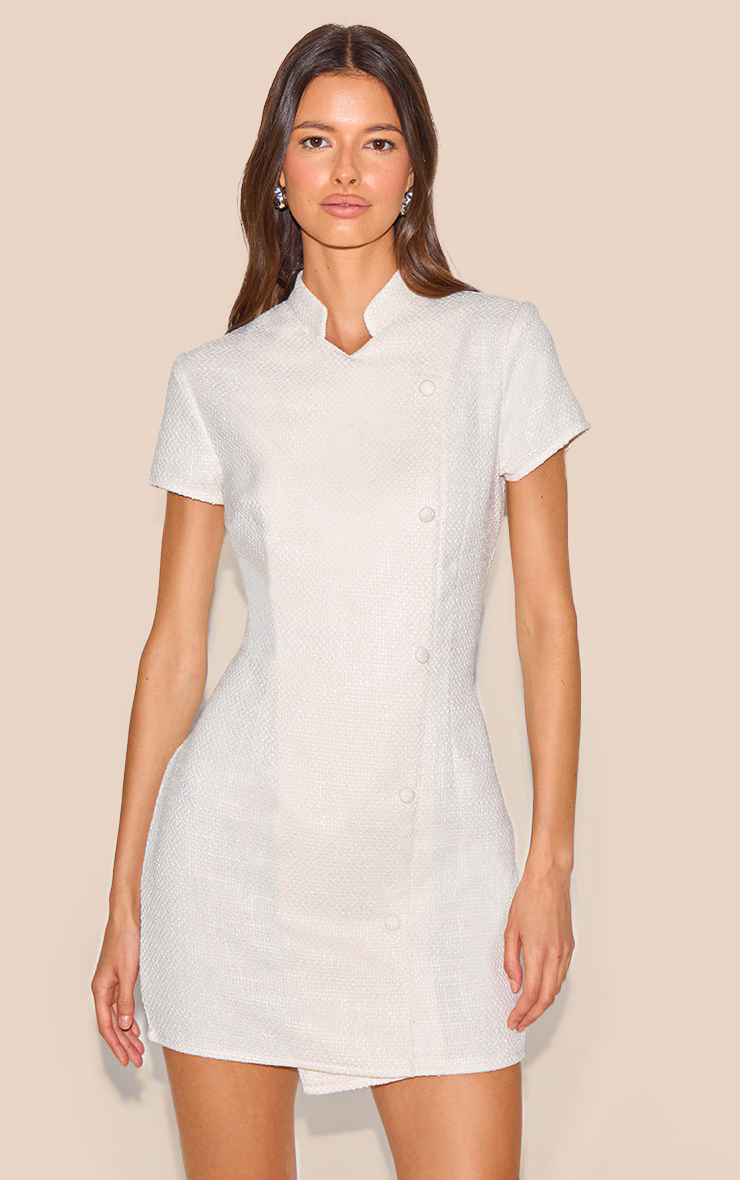 Butter Cream Boucle Button Detail Mini Dress
